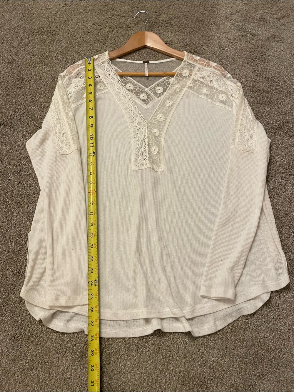 Free People Lola Lace-Trim V-Neck Long Sleeve Top Angel Food Ivory Cream M boho - Picture 8 of 9